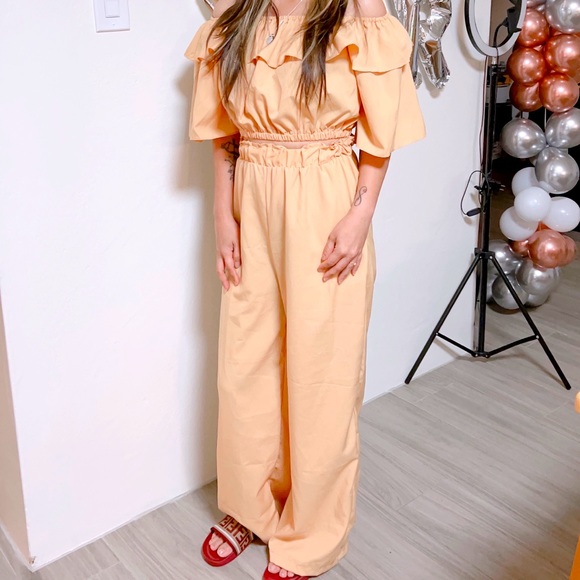 Off Shoulder Crop Top with Pants - Picture 1 of 1